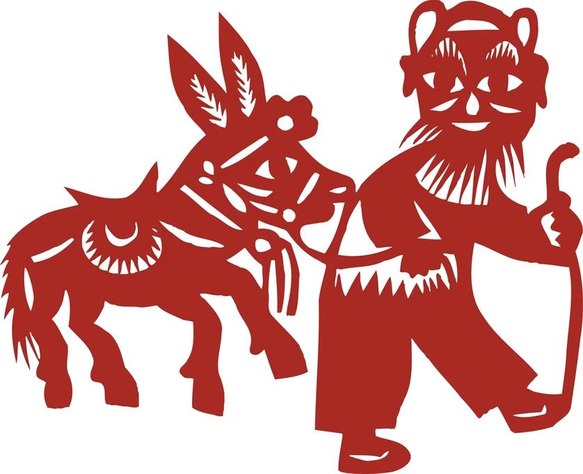 中国风中式传统喜庆民俗人物动物窗花剪纸插画边框AI矢量PNG素材【2378】